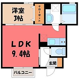 JR水戸線 結城駅 徒歩5分の賃貸アパート 1階1LDKの間取り