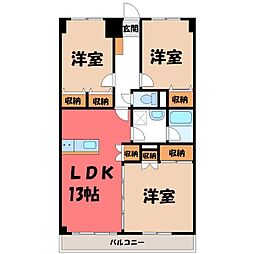 JR東北本線 小山駅 徒歩35分の賃貸マンション 6階3LDKの間取り