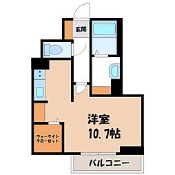 東武宇都宮線 新栃木駅 バス11分 総合運動公園東下車 徒歩4分の賃貸アパート 1階ワンルームの間取り