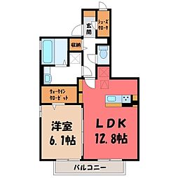 JR東北新幹線 小山駅 バス9分 自由が丘公園西下車 徒歩4分の賃貸アパート 1階1LDKの間取り