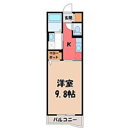 JR水戸線 結城駅 徒歩6分の賃貸マンション 5階1Kの間取り