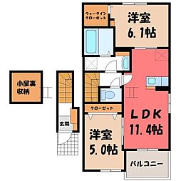 エクセレント・ヴィラ富田A 2LDKの間取図画像