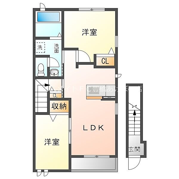 エスポワール忠興 ｜愛知県豊橋市忠興2丁目(賃貸アパート2LDK・2階・53.68㎡)の写真 その2