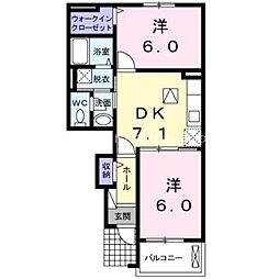 リバティ　スクエアII 1階2DKの間取り