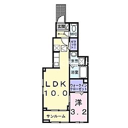 ヒカルサ豊橋牟呂水神 1階1LDKの間取り