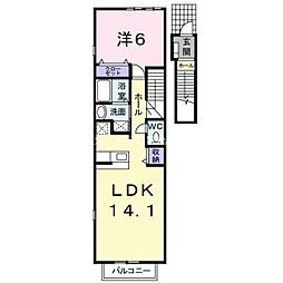 パークサウス　東森岡 2階1LDKの間取り