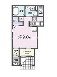 ヒカルサ豊橋東田町II 1階ワンルームの間取り