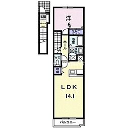 サンリット　スクエアーＳ.Ｋ 2階1LDKの間取り