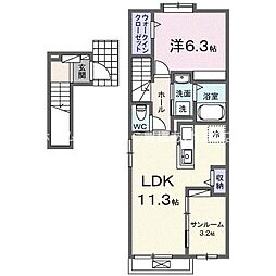 ミュゲ　ブリエ 2階1LDKの間取り