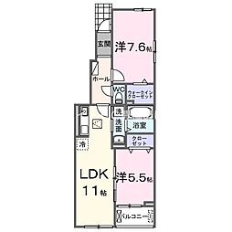 リーフ 1階2LDKの間取り