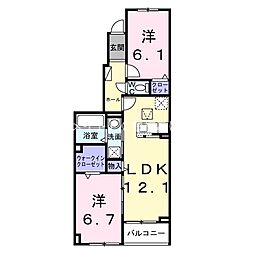 リーフ 1階2LDKの間取り