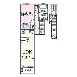 リーフ 2階1LDKの間取り