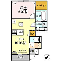 ルワンジュ　Ｅ 1階1LDKの間取り