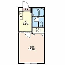 コアロード佐藤B 2階1Kの間取り
