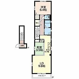 シャトル東町 2階1LDKの間取り
