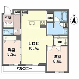 アルフラット オリーブ 2階2LDKの間取り