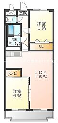 オアシス鷹丘 2階2LDKの間取り