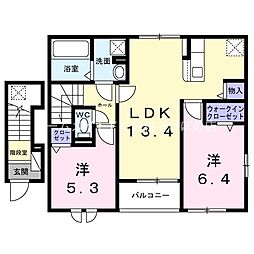 JR東海道本線 豊橋駅 バス17分 東脇口下車 徒歩3分の賃貸アパート 2階2LDKの間取り