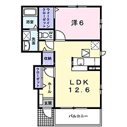 ライラック　B 1階1LDKの間取り