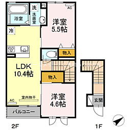 クレール水神　A棟 2階2LDKの間取り