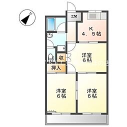 リバティハイツA 2階3Kの間取り