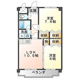 ウィンフィールド曙 2階2LDKの間取り