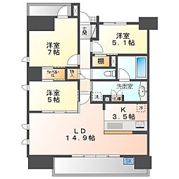ウィスティリア豊橋 3階3LDKの間取り