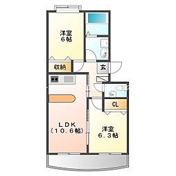 小鷹野ウエストコートN 2LDKの間取図画像