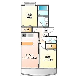 小鷹野ウエストコートN 2LDKの間取図画像