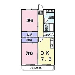 ロジュマン緑ケ丘 2DKの間取図画像