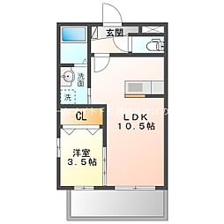 カーサハナブサ 1LDKの間取図画像
