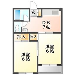 ビレッジ牧 2DKの間取図画像