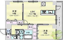 ウインズコート新北野 2LDKの間取図画像