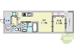 ラルシェパルク新大阪 1DKの間取図画像