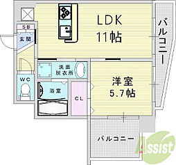 ディームス御幣島 1LDKの間取図画像