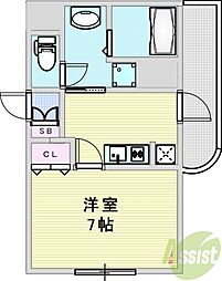 グローリア新北野 1Kの間取図画像