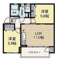 たまプラーザ住宅4-7号棟 2LDKの間取図画像