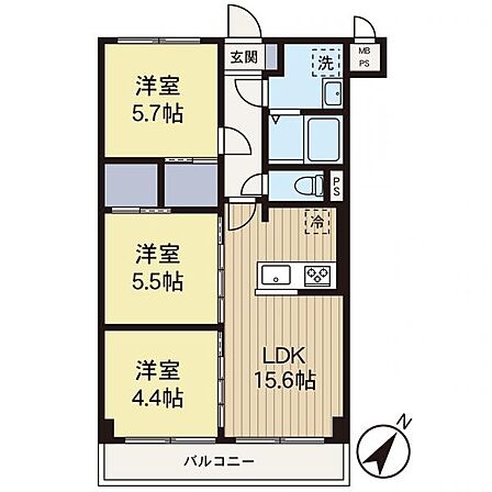 【間取り図】陽当たりの良い3LDK♪