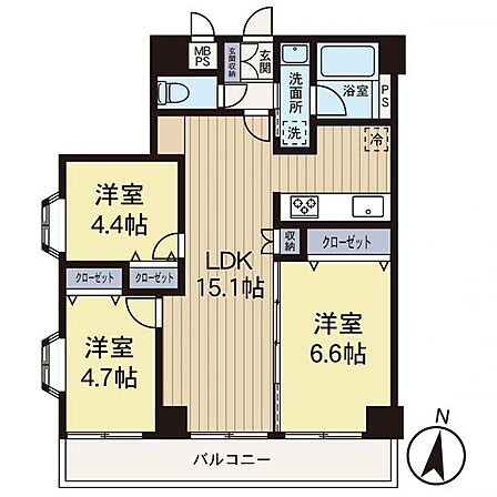 【間取り図】LDK15帖以上!南向き角部屋で陽当たり良好です!