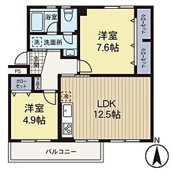 阿久和団地3号棟 2LDKの間取図画像