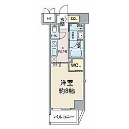 ユニレジデンス瑞穂運動場東 9階1Kの間取り