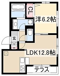 エスペランサ春岡 3階1LDKの間取り