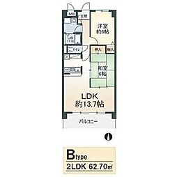 シェソワ駒方 1階2LDKの間取り