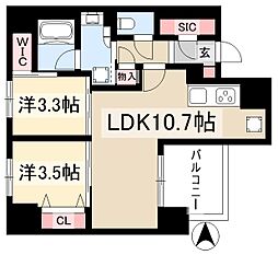 プレサンスロジェ大須白川公園 11階2LDKの間取り