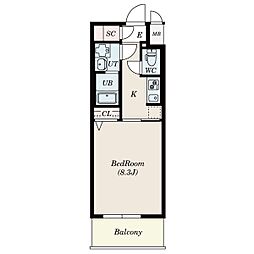 S-RESIDENCE金山West 2階1Kの間取り