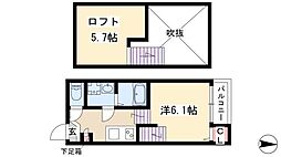 ハーモニーテラス鶴田II 1階1Kの間取り