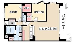 アイユー八事北棟 2LDKの間取図画像