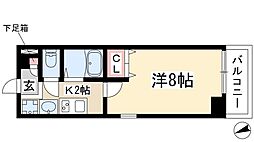 パルティール原駅前 1Kの間取図画像