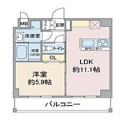 クレールシティ御器所 1LDKの間取図画像