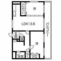 グラン・プリシード 2LDKの間取図画像